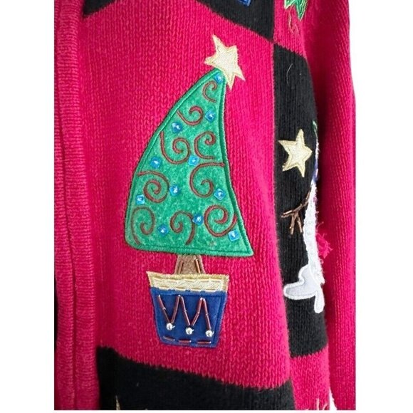 VTG Tiara International Womans Sz L Red White Snowmen Christmas Cardigan Sweater - Picture 9 of 13